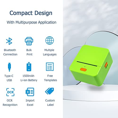 NETUM P58C Mini Label Printer - Portable Barcode Label Maker with Bluetooth, Inkless Thermal Printing for Retail, Clothing, Small Business & Home Office (Green) 5