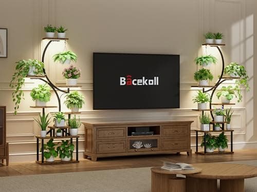 Plant Stand Indoor with Grow Lights - 62" Tall Plant Shelf, Lighted Corner Plant Stands for Indoor Growing, 8 Tiered Large Flower Holder, S-Shaped Decorative Rack for Living Room, Patent Design, Brown 5