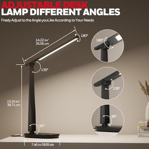 Honeywell LED Desk Lamp for Home Office, Eye-Caring Light with 4 Color Modes & Touch Control, USB A+C Charging Ports, Adjustable Rotating Head with Timer for Reading, Bedroom & Small Desks 5