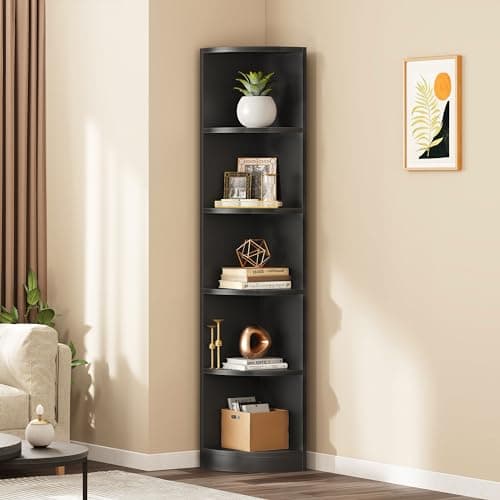 YITAHOME 5-Tier Corner Shelf, 70.8" Tall Modern Free Standing Corner Bookshelf, 5 Shelf Display Corner Bookcase and Bookshelves,Wooden Open Storage Book Shelves for Living Room, Home Office, Black