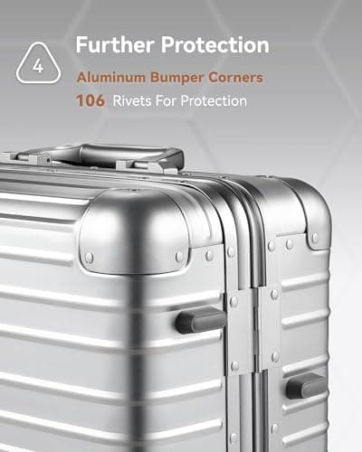 LUGGEX All Aluminum Carry On Luggage with Wheels - Zipperless Hardshell Luggage with TSA Lock (Silver Suitcase,20 Inch) 7