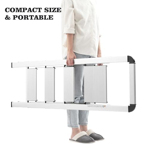 KINGRACK Aluminium 4 Step Ladder, Lightweight Step Stool with Non-Slip Pedals, Handrail, Foldable Step Ladder for Kitchen, Garage, Home, Space Saving, Sturdy and Portable, Silver 5