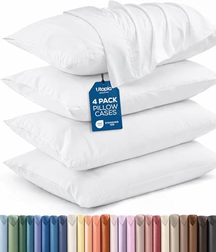 Utopia Bedding Standard Pillow Cases - Pack of 4 - Envelope Closure - Soft Brushed Microfiber Fabric - Shrinkage and Fade Resistant Pillow Covers Standard Size 20 X 26 Inches (Standard, White)