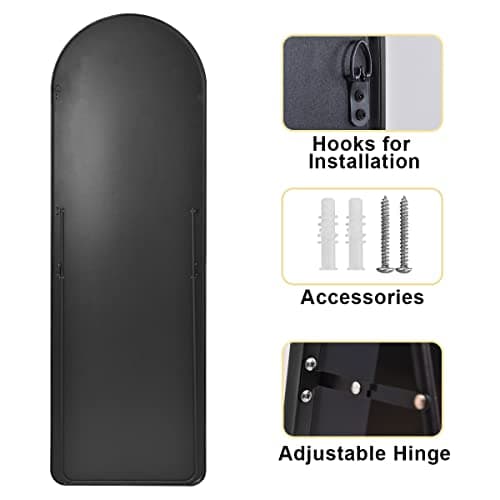 GLSLAND 21"x64" Arch Full Length Mirror, Aluminum Alloy Frame Long Stand Mirrors, HD Large Floor Standing Mirror for Bedroom Living Room, Black 6