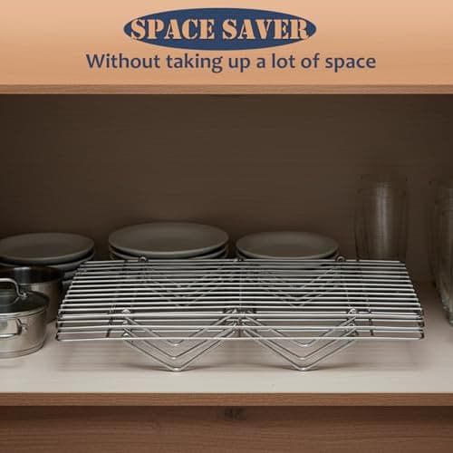 E-far 4-Tier Cooling Rack, 15”x10.1" Stainless Steel Stackable Wire Cooling Rack for Baking Cooking Cookies, Folding Leg & Non-toxic, Oven Safe & Dishwasher Safe 5