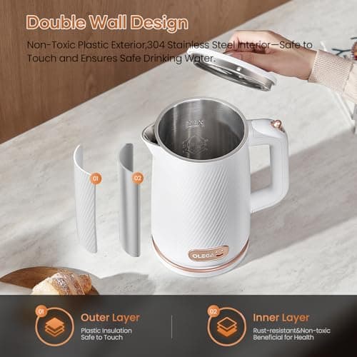 OLEGA Electric Kettle - 1500W Electric Tea Kettle 1.8L Stainless Steel Inner Electric Kettles for Boiling Water Auto Shut Off Boil-Dry Protection Electric Water Kettle for Coffee Tea 5