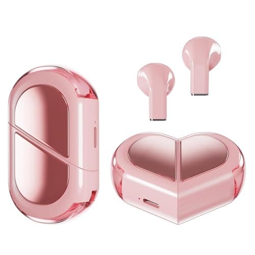 Ttbesmi Pink Heart Wireless Earbuds for Girls Kids, Cute Mini Tiny Small Invisible Earbuds Wireless Bluetooth for Small Ears Canals Women Rose Gold Kawai Blue Tooth Ear Buds for iPhone Android