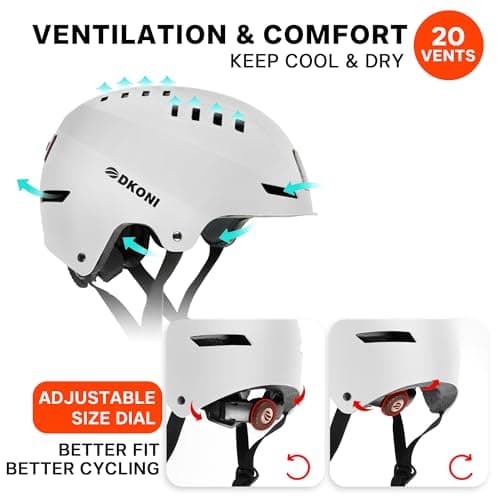 DKONI Bike Helmet with LED Lights Bicycle Helmets USB Rechargeable Front & Back LED Light Adult Cycling Helmet for Urban Commuter (Large, White) 6