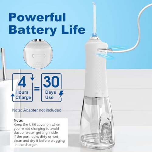 WellLeo Water Flosser for Teeth, 300ML Cordless Oral Irrigator Rechargeable Dental Flosser Picks with 5 Modes 5 Jet Tips,IPX7 Waterproof Teeth Cleaner for Braces Gum Care, Home Travel Use 7