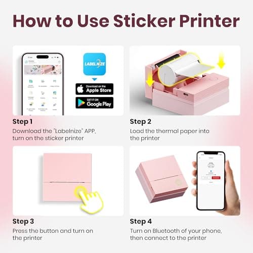ETIKEZ Sticker Printer, PM290C Portable Mini Printer, Inkless Bluetooth Sticker Maker with 3 Rolls Paper, Impresora Portátil for Notes, Journal, DIY, Gift, Print Pod for School/Office/Home, Pink 8