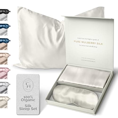 Colorado Home Co Silk Pillowcase for Hair and Skin - Off White Queen Size 100% Silk Pillow Covers - 20x30 - Pillow Case for Acne with Eye Mask for Sleeping