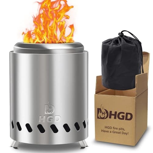 HGD Tabletop Fire Pit, Smokeless Firepit Outdoor, Mini Fire Pit for with Carry Bag for Camping Backyard Patio Garden Picnic, Silver