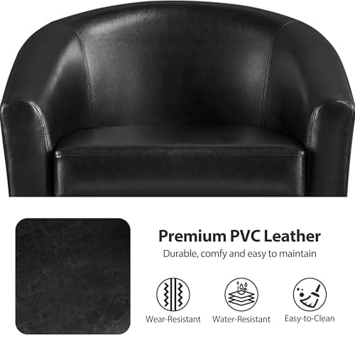 Yaheetech Barrel Chairs Set of 2, Faux Leather Club Armchairs, PU Leather Accent Chairs with Soft Padded Seat for Living Room Bedroom Waiting Reading Room, Black 6