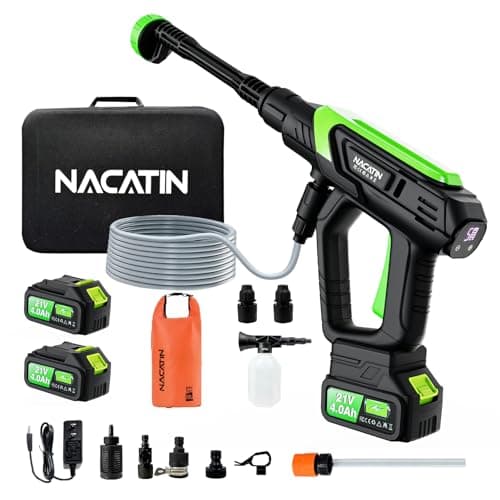 1000PSI Cordless Pressure Washer, 21V 4.0Ah Battery-Powered Brushless Motor Power Washer with 6-in-1 Nozzle, 5 Gear Pressure, Tap Adapter for Car Washing, Patio, Fence, Driveway, Outdoor Cleaning