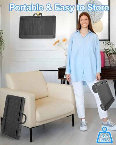 HETTHI Laptop Lap Desk, Portable Large Laptop Desk for Bed, Up to 17 Inch Lap Pad Tray with Wrist Rest, Mouse Pad, Tablet Phone Slot, Portable Handle, Cushion (Black) 5