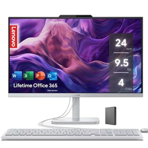 Lenovo IdeaCentre Everyday Tasks 24" Full HD All-in-One Desktop Computer • Office 365 for the Web • Intel 4-Cores • 256GB SSD • 8GB RAM • KB and Mouse • Windows 11