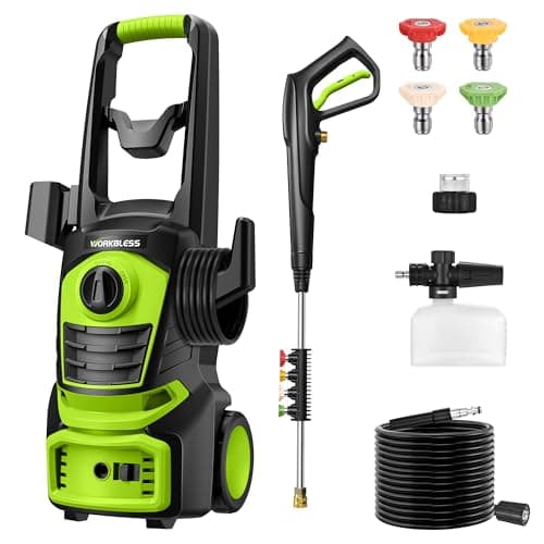 WorkBless Electric Pressure Washer, 1700 PSI Max 1.3 GPM Power Washer with 3 Nozzles, High Pressure Washer with Foam Cannon for Car, Driveway, Patios