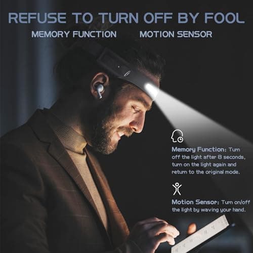 AlpsWolf Headlamp Rechargeable LED 1Pack - 2 XPE LED and COB LED Head Lamp, Motion Sensor, 260° Wide Beam, IPX4 Waterproof, Rechargeable Headlight for Camping Accessories 6