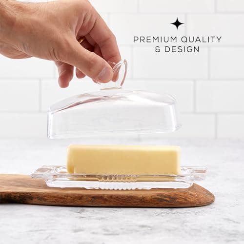 JoyJolt Clear Glass Butter Dish with Lid - Fancy Butter Stick Holder Wide Butter Dish for 4oz Sticks. Vintage-Style Covered Tray for Cute Farmhouse Butter Container Aesthetic. 5