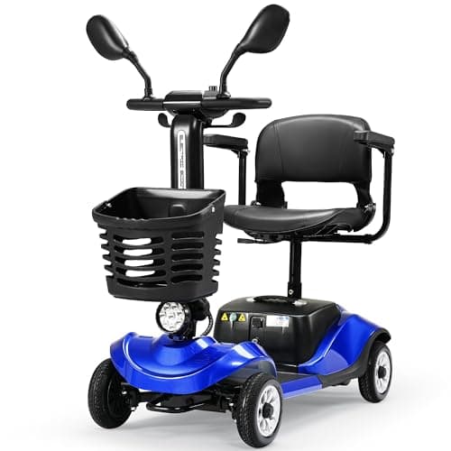 Compact 4 Wheel Mobility Scooter with Display, Foldable Electric Scooter for Seniors and Adults, Heavy Duty Travel Model with Lights, Basket, and Long-Lasting Extended Battery