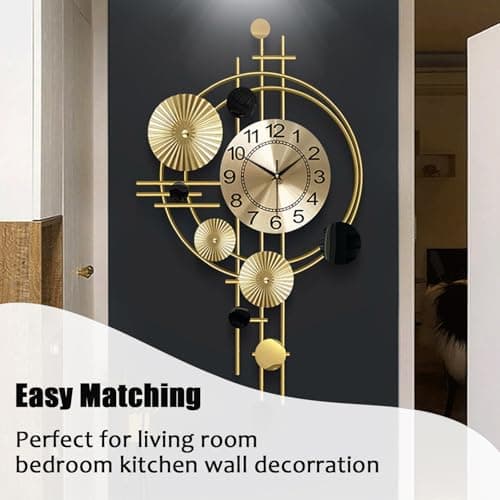 Gilacco Large Wall Clocks for Living Room,Silent Non Ticking,Battery Operated Oversized Round Modern Wall Clock for Bedroom,Farmhouse,Office Wall Decor-17.8x30.7Inch(Golden) 7