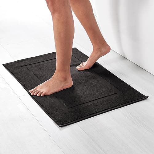Amazon Basics Banded 100% Cotton Machine Washable Bathroom Bath Rug Mat, 31" x 20", Black 2
