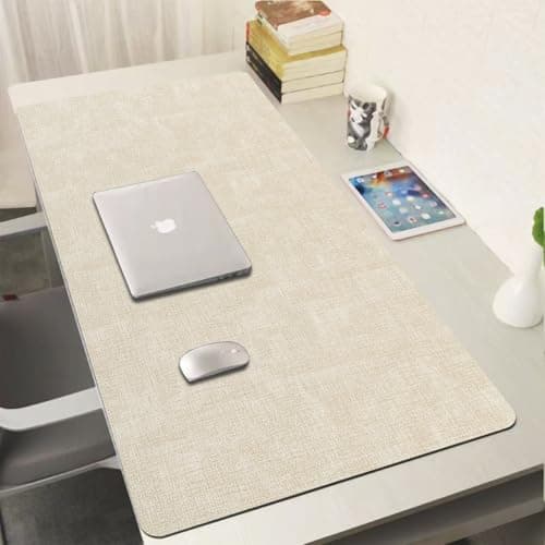 BJGMOK Faux Leather Desk Pad Protector, Large Desk Mat, Keyboard Pad, Non-Slip PU Leather Desk Blotter,Desk Cover mat, Felt Desk mat, Desk mat for Keyboard (Rice Apricot White) 7