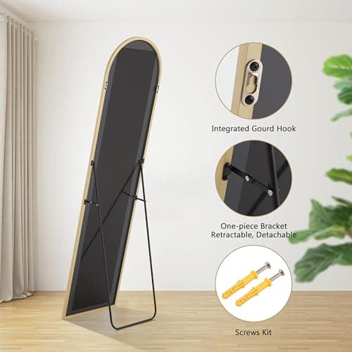 Simple Deluxe Arched Mirror Full Length, 59"x16", Body Wall Mirror with Shatter-Proof Glass, Gold Aluminum Frame, Floor-Standing, Wall-Mounted, Leaning 6