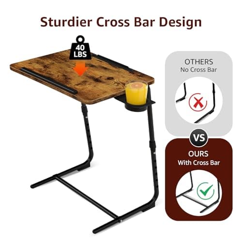 Folding TV Tray Adjustable Dinner - Trays for Eating On Couch Wooden Tables Mate Stand Foldable Desk with Cup Holder Portable 8