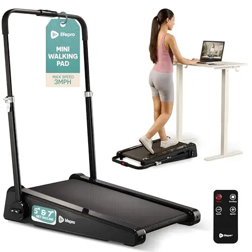 Lifepro Pacer Mini Smallest Portable 30in Small Mini Walking Pad Treadmill Installation Free, Adjustable Incline, Under Desk Work Compact Treadmills for Home/Office - Max Load 220Lbs & Speed 3MPH