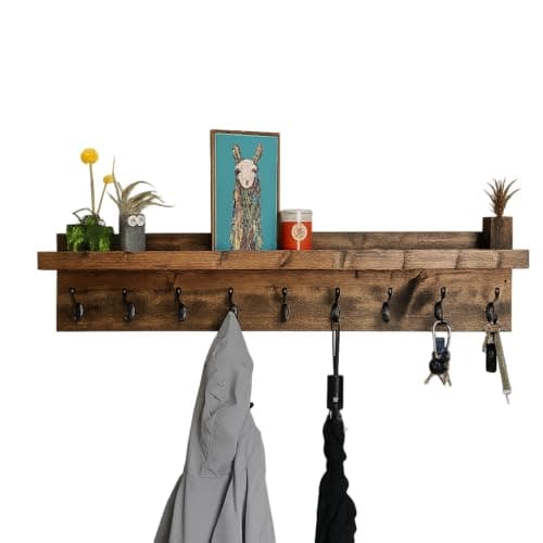 DistressedMeNot Coat Rack with Shelf (Choose your Length) Towel Rack Entryway Organizer Wall Mounted Hooks