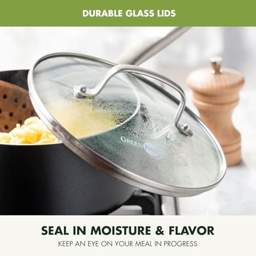 GreenPan Prime Chatham 1QT & 2QT Saucepan Pot Set with Glass Lids, Hard Anodized Diamond Infused Ceramic Nonstick, PFAS-Free, Dishwasher Safe, Oven Safe, Multipurpose Chefs Pan, Stay-Cool Handle,Black 7