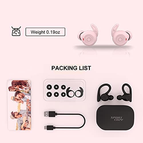 Pink Over Ear Wireless Earbuds with Earhooks Running Bluetooth Earbuds with ear hook Waterproof Small Earphones in Ear Headphones Noise Cancelling Headset Android Ear Buds for Workout Sport Gym 7
