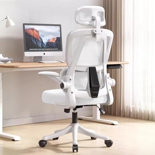 XUEGW Ergonomic Office Chair Computer Desk Chairs with Flip-up Armrests and Lumbar Support, High Back Mesh Gaming Chairs Rolling Work Swivel Task Chairs with Adjustable Headrest