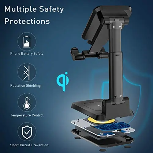 Wireless Charger, 2 in 1 Wireless Charging Station, Adjustable Phone Charger Stand Phone Holder for Desk Compatible with iPhone 16 15 14 13 12 Pro Max Plus, Airpods 4 3 2 Pro, Samsung S23 S22 5