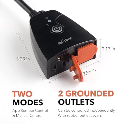 BN-LINK Outdoor Smart Dual Outlet, Heavy Duty Wi-Fi Plug, Independent Control Outlets, Compatible with Alexa and Google Assistant 2.4 GHz Network only 2