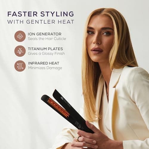 Sutra Professional IR2 Flat Iron, 1" - Ionic Infrared Hair Straightener with Adjustable Temperature, Auto Shut-Off & Swivel Cord - Straight Iron for Straightening Hair - Rose Gold Titanium Plate 5