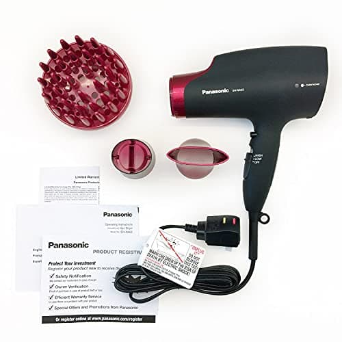 Panasonic nanoe Hair Dryer, 1875 Watt Professional Blow Dryer for Smooth, Shiny Hair with 3 Attachments Quick Dry Nozzle, Diffuser and Concentrator Nozzle – EH-NA65-K (Black/Pink), Black 15