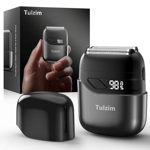 Tulzim Electric Foil Shaver for Men: Portable Electric Razor for Beard/Face - 3 Floating Blade LED Display USB-C Fast Rechargeable - IPX7 Waterproof