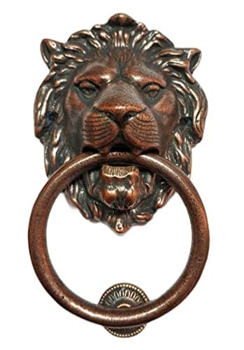 7 inch Large Regency Lions Head Door Knocker,Solid Brass,Antique Bronze Finish,Black