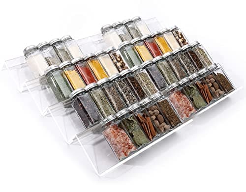 MIUKAA Clear Acrylic Spice Drawer Organizer, 4 Tier- 2 Set Expandable From 13" to 26" Drawer Seasoning Organizer, Kitchen Spice Rack Tray for Drawer/Countertop (Jars not included) 8