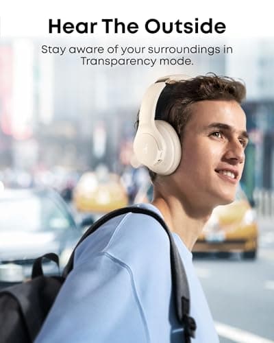 Soundcore by Anker Q20i Hybrid Active Noise Cancelling Headphones, Wireless Over-Ear Bluetooth, 40H Long ANC Playtime, Hi-Res Audio, Big Bass, Customize via an App, Transparency Mode (White) 6