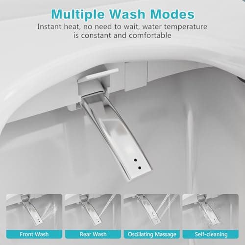 Electric Bidet Toilet Seat, Auto Open & Close Lid, Heated Toilet Seat with Thermostatic Warm Water & Dryer, Feminine & Front Rear Wash, Adjustable Water Pressure, Remote Control, Night Light 5