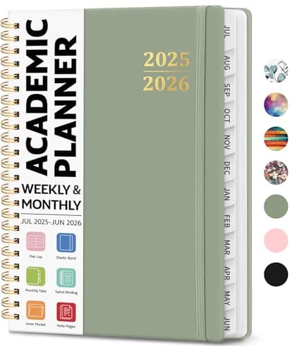 Academic Planner 2025-2026, Weekly and Monthly Calendar Planner Book, July 2025 – June 2026, Hardcover Organizer with Tabs, Perfect for Teachers, Students, Women & Men, A5 (6.4" x 8.5") - Green