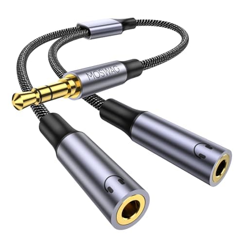 MOSWAG Headphone Splitter 3.5mm Stereo to Dual 3.5mm Female Headphone Jack Audio Stereo, Extension Cable Audio Y Splitter Compatible with iPhone Samsung iPad Tablet Switch Laptop PS4, 9.84"