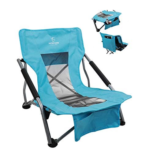 HITORHIKE Low Sling Beach Camping Concert Folding Chair with Armrests and Breathable Nylon Mesh Back Compact and Sturdy Chair(Blue,Normal)