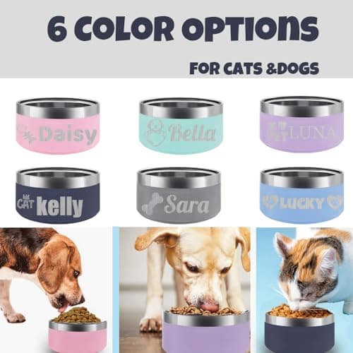 Personalized Stainless Steel Dog Cat Bowl with Name,Customized Laser Engraved Pet Bowl Non Slip for Water and Food 25oz,40oz,53oz(Pink) 7