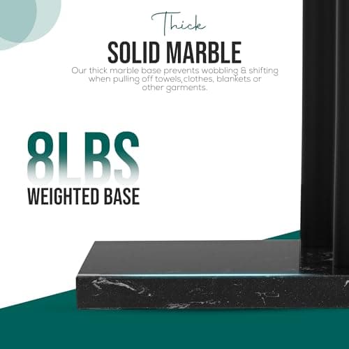 WISATO - Free Standing Towel Rack for Bathroom - Matte Black Finish - Stand Alone 2 Tier Stainless Steel Towel Rack for Bathroom Floor with Heavy Marble Base - Double T Shape Drying Stand for Towels 7