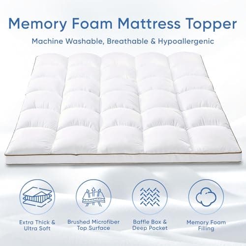 Memory Foam Queen Mattress Topper, Breathable & Skin-Friendly Queen Size Mattress Topper with Anchor Straps 5