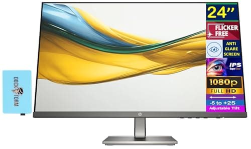 HP Series 5 524da 24" FHD IPS Monitor with 5ms Response Time, Anti Glare, Flicker Free, VGA, HDMI & Dockztorm USB Port Expander, Black/Gray Color (B11W5AT#ABA)